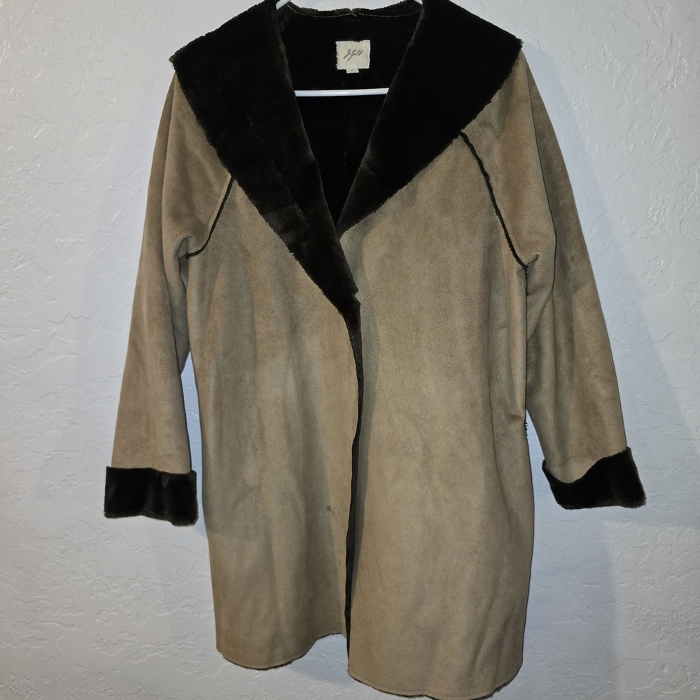 J. Jill Faux Fur Faux Suede Coat Jacket Woman's Size S Light Brown Warm Soft - Picture 1 of 6